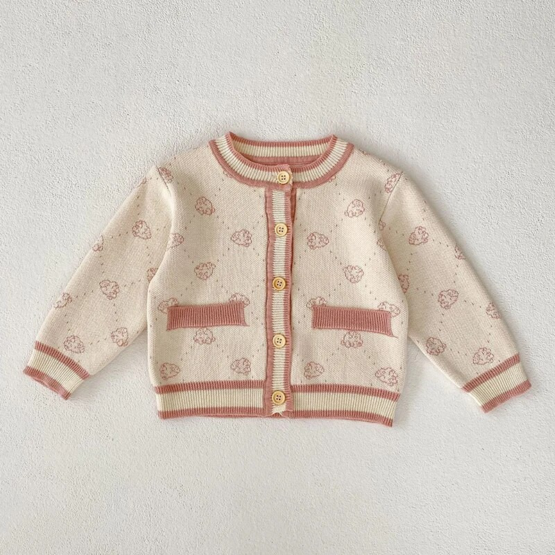 Vastsündinud beebitüdrukute rõivaste ülikond pikkade varrukatega, kootud trükiga kardiganmantel + püksid, sügisene kevadine tüdrukute rõivakomplekt