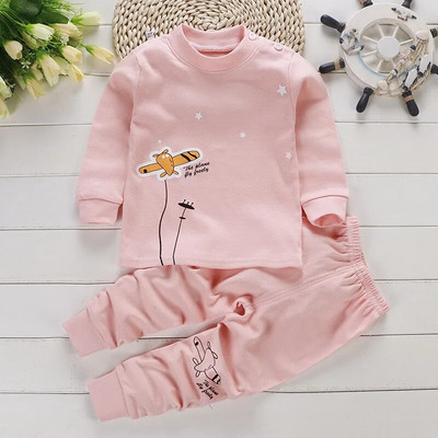 2 buc/set costum cu mânecă lungă pentru îmbrăcăminte pentru bebeluși pijamale de toamnă din bumbac pentru copii, topuri, pantaloni, lenjerie intimă pentru copii mici, ținute 0-4 ani