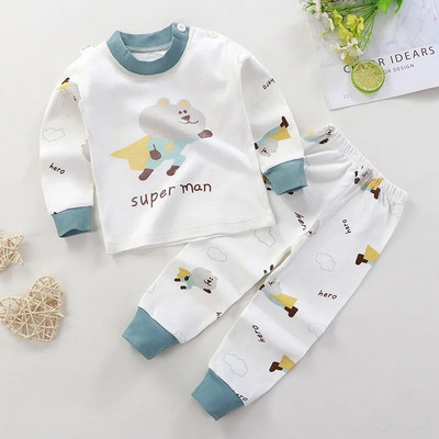 2 buc/set costum cu mânecă lungă pentru îmbrăcăminte pentru bebeluși pijamale de toamnă din bumbac pentru copii, topuri, pantaloni, lenjerie intimă pentru copii mici, ținute 0-4 ani
