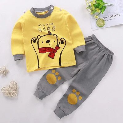 2 buc/set costum cu mânecă lungă pentru îmbrăcăminte pentru bebeluși pijamale de toamnă din bumbac pentru copii, topuri, pantaloni, lenjerie intimă pentru copii mici, ținute 0-4 ani