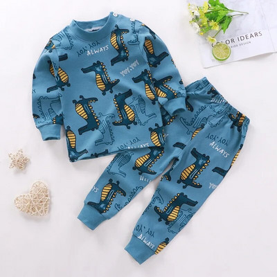 2 buc/set costum cu mânecă lungă pentru îmbrăcăminte pentru bebeluși pijamale de toamnă din bumbac pentru copii, topuri, pantaloni, lenjerie intimă pentru copii mici, ținute 0-4 ani