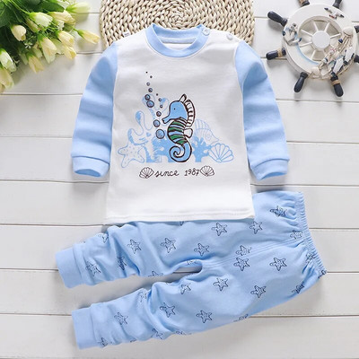 2 buc/set costum cu mânecă lungă pentru îmbrăcăminte pentru bebeluși pijamale de toamnă din bumbac pentru copii, topuri, pantaloni, lenjerie intimă pentru copii mici, ținute 0-4 ani