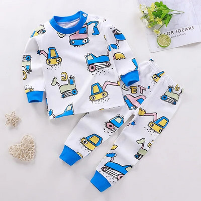 2 buc/set costum cu mânecă lungă pentru îmbrăcăminte pentru bebeluși pijamale de toamnă din bumbac pentru copii, topuri, pantaloni, lenjerie intimă pentru copii mici, ținute 0-4 ani