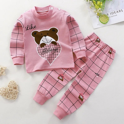 2 buc/set costum cu mânecă lungă pentru îmbrăcăminte pentru bebeluși pijamale de toamnă din bumbac pentru copii, topuri, pantaloni, lenjerie intimă pentru copii mici, ținute 0-4 ani