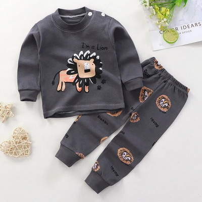 2 buc/set costum cu mânecă lungă pentru îmbrăcăminte pentru bebeluși pijamale de toamnă din bumbac pentru copii, topuri, pantaloni, lenjerie intimă pentru copii mici, ținute 0-4 ani