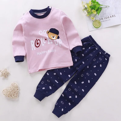 2 buc/set costum cu mânecă lungă pentru îmbrăcăminte pentru bebeluși pijamale de toamnă din bumbac pentru copii, topuri, pantaloni, lenjerie intimă pentru copii mici, ținute 0-4 ani