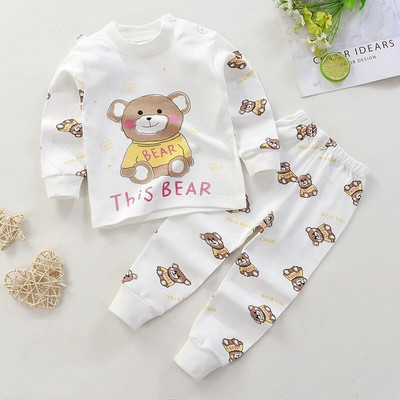2 buc/set costum cu mânecă lungă pentru îmbrăcăminte pentru bebeluși pijamale de toamnă din bumbac pentru copii, topuri, pantaloni, lenjerie intimă pentru copii mici, ținute 0-4 ani