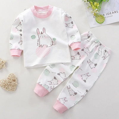 2 buc/set costum cu mânecă lungă pentru îmbrăcăminte pentru bebeluși pijamale de toamnă din bumbac pentru copii, topuri, pantaloni, lenjerie intimă pentru copii mici, ținute 0-4 ani