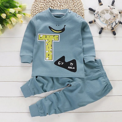 2 buc/set costum cu mânecă lungă pentru îmbrăcăminte pentru bebeluși pijamale de toamnă din bumbac pentru copii, topuri, pantaloni, lenjerie intimă pentru copii mici, ținute 0-4 ani