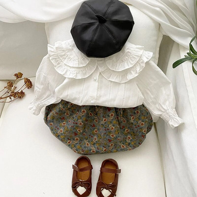 MILANCEL Νέο φθινοπωρινό σετ βρεφικών ρούχων Χαριτωμένη δαντελένια μπλούζα +Φλοράλ Bloomer Κοστούμι για κορίτσια 2 ΤΕΜ