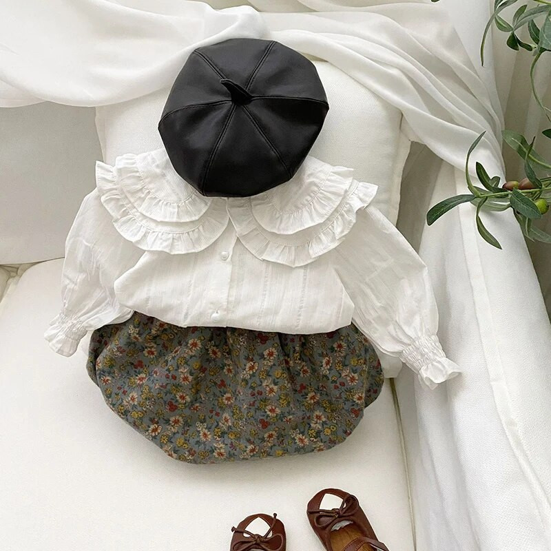 MILANCEL Novi jesenski komplet odjeće za bebe, slatka čipkasta bluza za dojenčad + odijelo s cvjetnim cvjetovima, gornja odjeća za djevojčice, 2 kom.