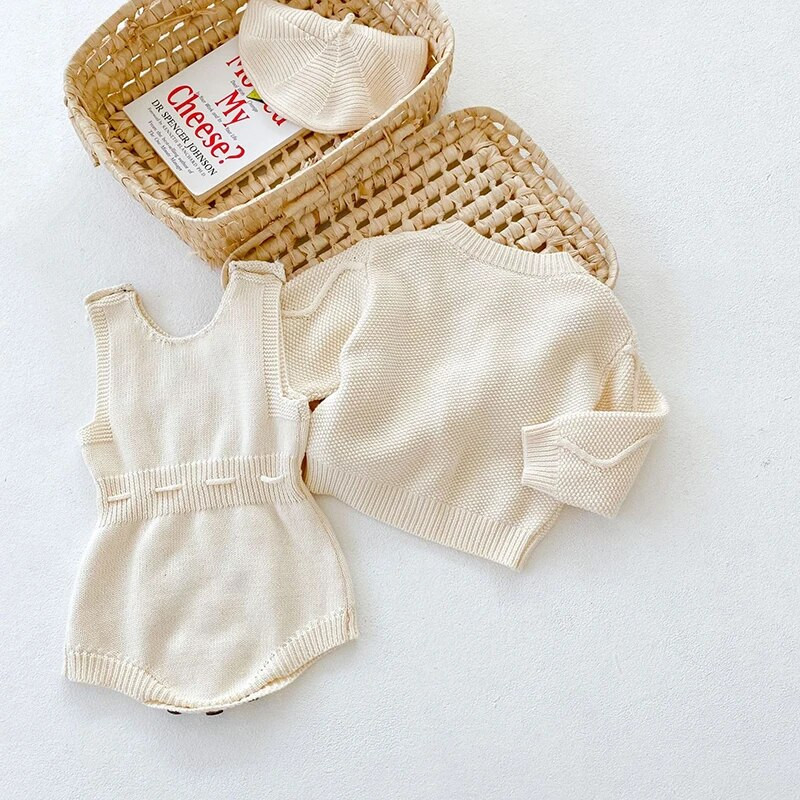 Jesenski set odjeće za djevojčice Dječji pleteni kardigan Džemper Set za bebe Novorođenčad Dječji kaput Pamučni kombinezon