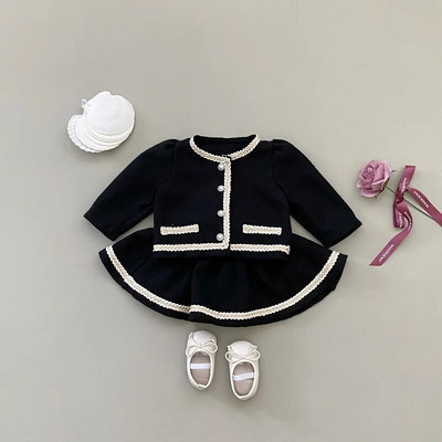 7589 Set de îmbrăcăminte pentru bebeluși 2023 Toamnă Coreeană Costum pentru fetiță Mici parfumat Cardigan Palton + Fusta Scurt Dulce Costum din două piese.