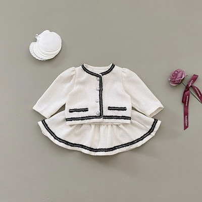 7589 Set de îmbrăcăminte pentru bebeluși 2023 Toamnă Coreeană Costum pentru fetiță Mici parfumat Cardigan Palton + Fusta Scurt Dulce Costum din două piese.