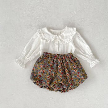 MILANCEL Есенен комплект дрехи за бебета и момичета Бяла риза и флорален костюм 2 бр. Костюм за момичета