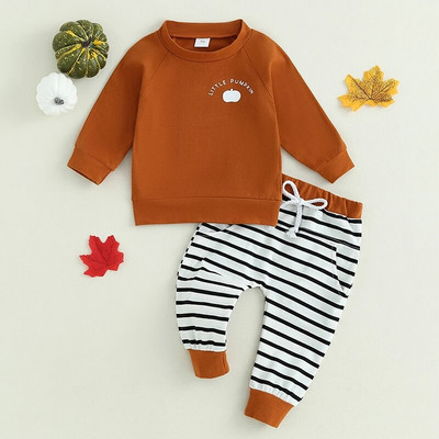 Baby Boy Clothing Sets Halloween Toddler Outfits Infant Pumpkin Print Sweatshirt Stripe Pants Kids Sportswear 2 Piece Suit