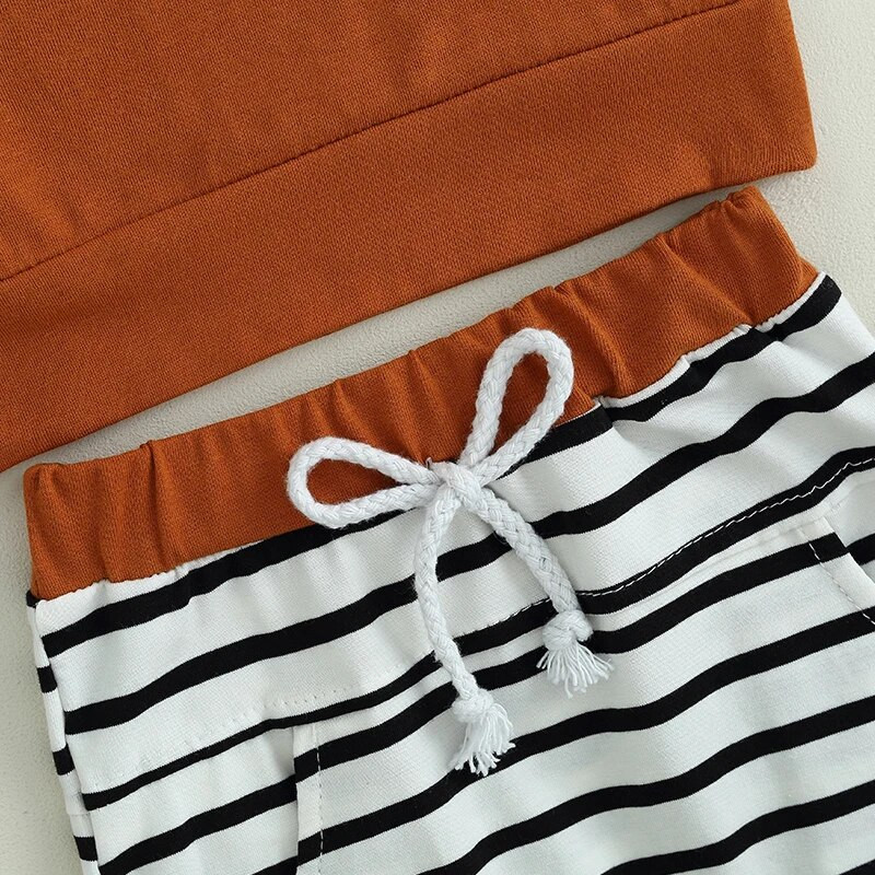 Kūdikių berniukų rūbų rinkiniai Helovino mažylio apranga kūdikių moliūgų rašto megztiniai su dryžiais kelnės Vaikiški sportiniai drabužiai 2 dalių kostiumas