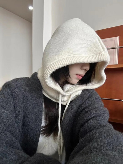 Zimske balaclava kape za muškarce i žene Unisex pletene kape s kapuljačom Vanjski Topliji šeširi s uzicom Jednodijelni ovratnik Ovratnik Beanies Kapa