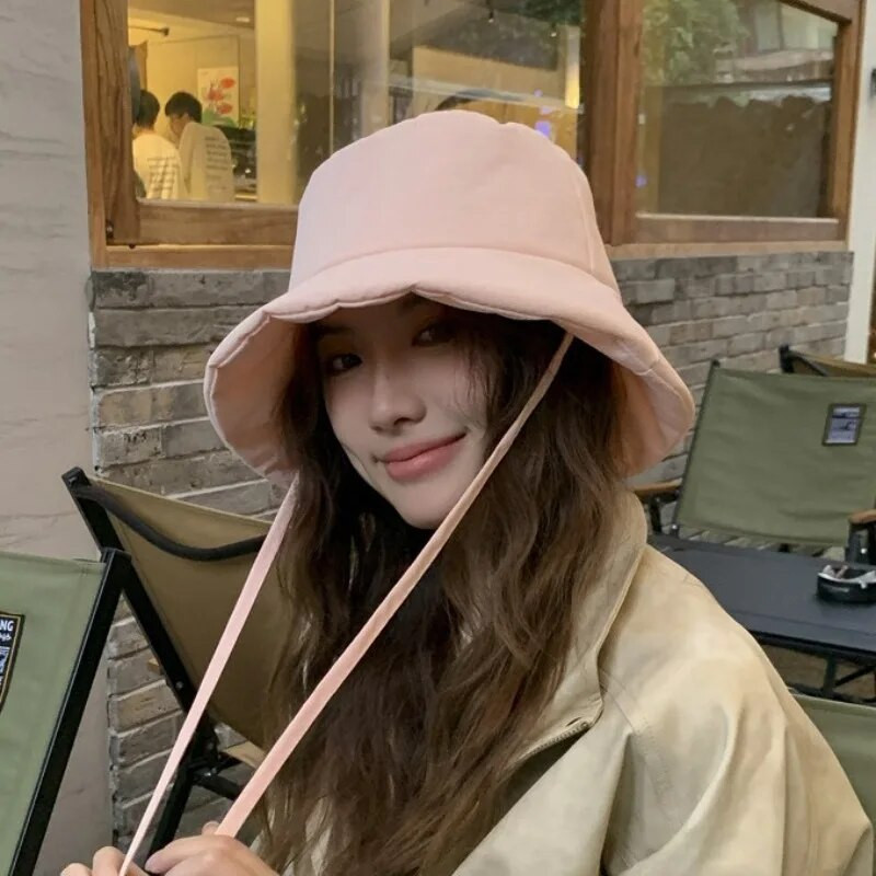 Premium Sense nježno ružičasti šeširi s podstavljenim remenom za žene, jesen i zimu, topli u korejskoj verziji, muške kape s ravnim vrhom