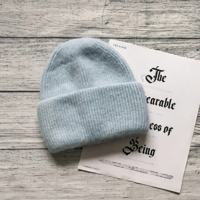 Truša kažokādas pupiņas Mīksta, silta, pūkaina ziemas cepure sievietēm Angoras trikotāžas cepure Skullies pupiņas Sieviešu pārsegs Sieviete adīta cepure