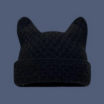 Ιαπωνικό καπέλο Beanie Ins Little Devil ριγέ πλεκτό μάλλινο καπάκι φθινοπώρου και χειμώνα Χαριτωμένα αυτιά γάτας μυτερά πουλόβερ Γυναικεία
