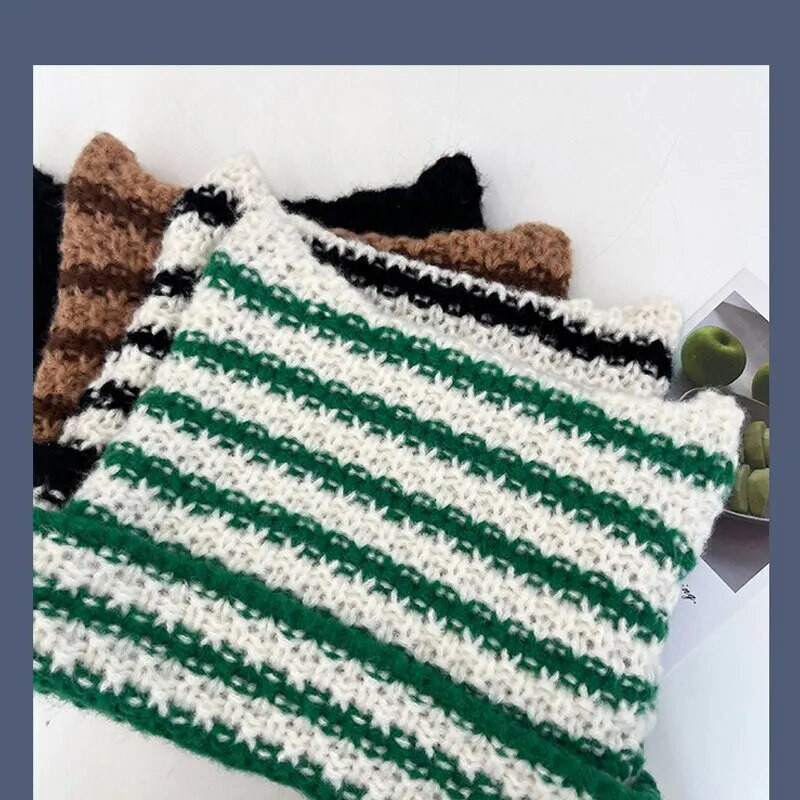 Japāņu beanie cepure Ins Little Devil svītraina trikotāžas vilnas cepure Rudens un ziemas jauka kaķa ausis, smails džemperis sievietēm