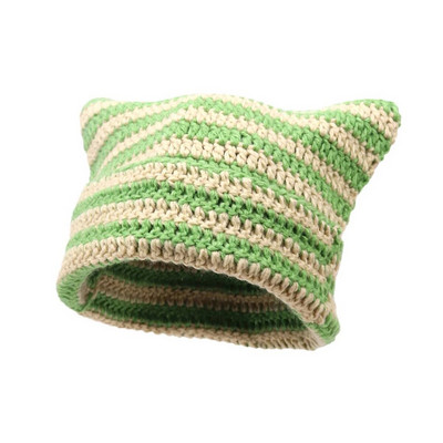 Armsad kassikõrvad nokamütsid naistele talvetriibuline korea punk gooti Y2K villane kootud tänavarõivas käsitsi valmistatud heegeldatud ämbrikork