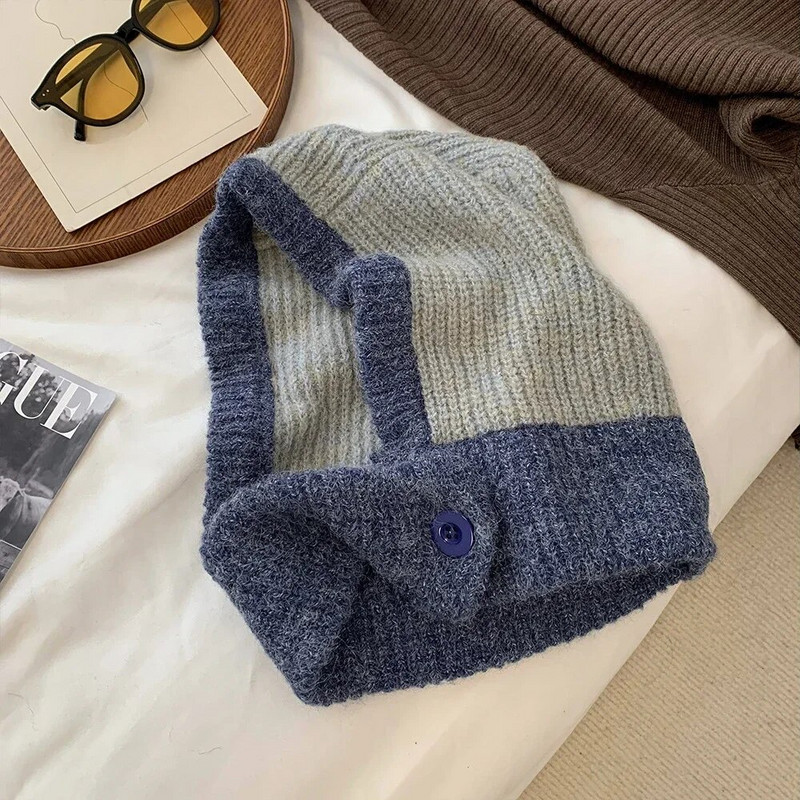 Japoniška Retro balaklava skrybėlė Moteriška Šalikas Žieminė kepurė ir kaklas Šalčiui atspari šilta megzta kepurė Moteriška madinga spalva atitinkančios moteriškos kepurės