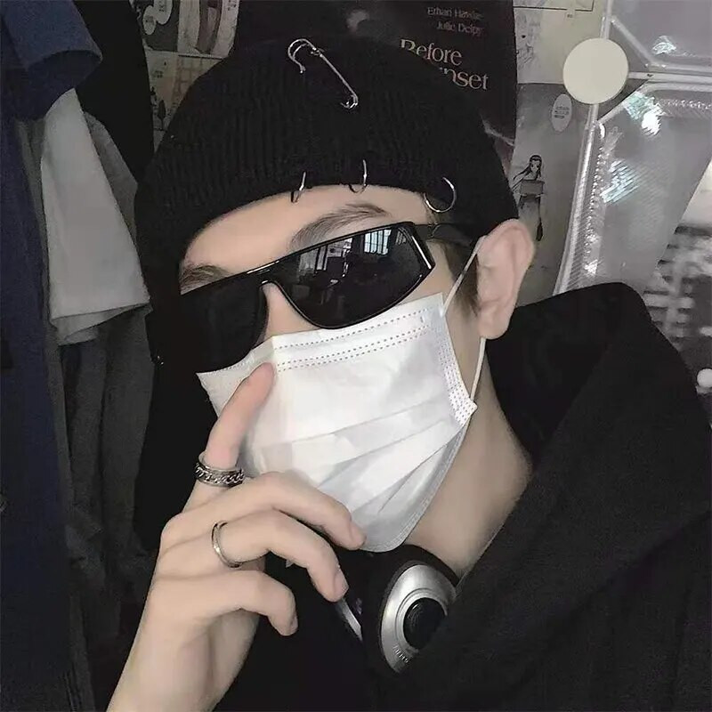 Žieminė Harajuku Y2K megzta skrybėlė Moteriška mada Šilta, stora vyrų hip-hop Pin Hole Skullcap Trumpa kepurė Unisex Basic Cap