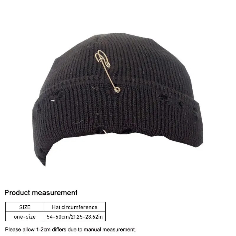 Žieminė Harajuku Y2K megzta skrybėlė Moteriška mada Šilta, stora vyrų hip-hop Pin Hole Skullcap Trumpa kepurė Unisex Basic Cap