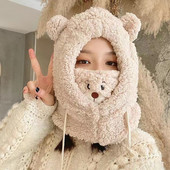 Зимна анимационна шапка Bear Ear Lamb Beanie Шапки Топли удебелени предпазни уши Шапки за жени Момиче Kawaii