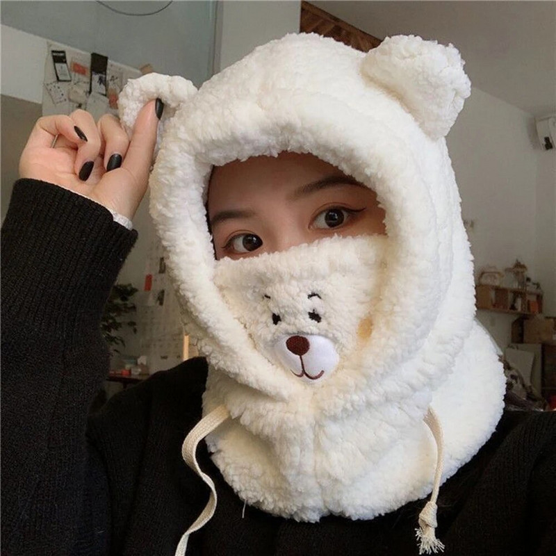 Зимна анимационна шапка Bear Ear Lamb Beanie Шапки Топли удебелени предпазни уши Шапки за жени Момиче Kawaii