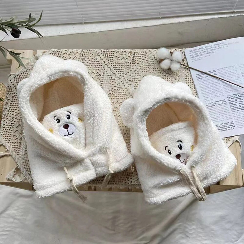 Зимна анимационна шапка Bear Ear Lamb Beanie Шапки Топли удебелени предпазни уши Шапки за жени Момиче Kawaii