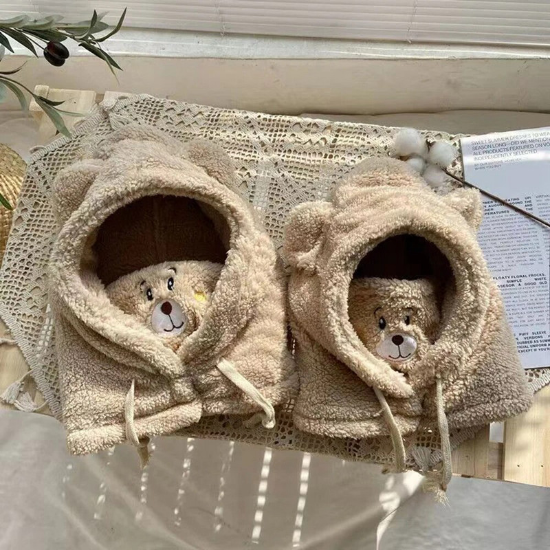 Зимна анимационна шапка Bear Ear Lamb Beanie Шапки Топли удебелени предпазни уши Шапки за жени Момиче Kawaii