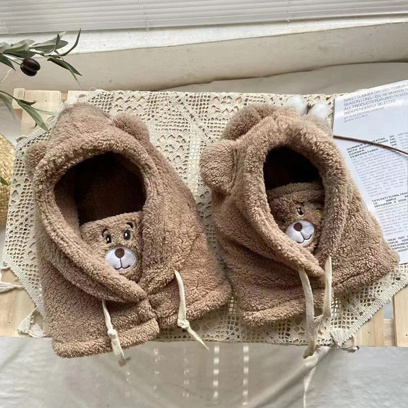 Зимна анимационна шапка Bear Ear Lamb Beanie Шапки Топли удебелени предпазни уши Шапки за жени Момиче Kawaii