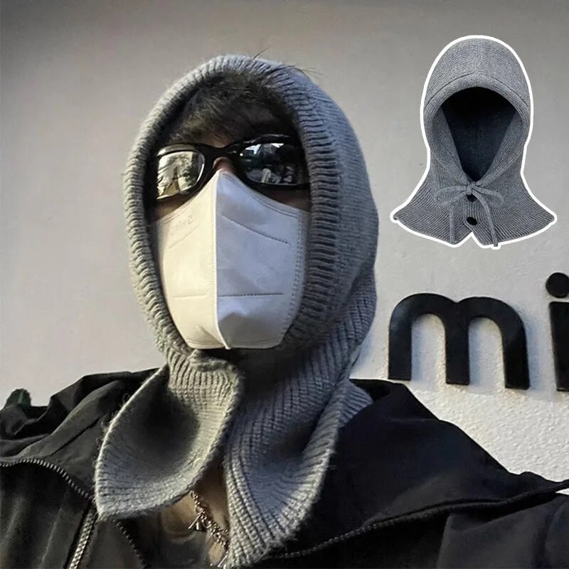 Vienkrāsainas rudens ziemas cepures sievietēm vīriešiem, trikotāžas, siltas, kapuces, viengabala šalles cepures āra ausu aizsardzības balaclava cepure