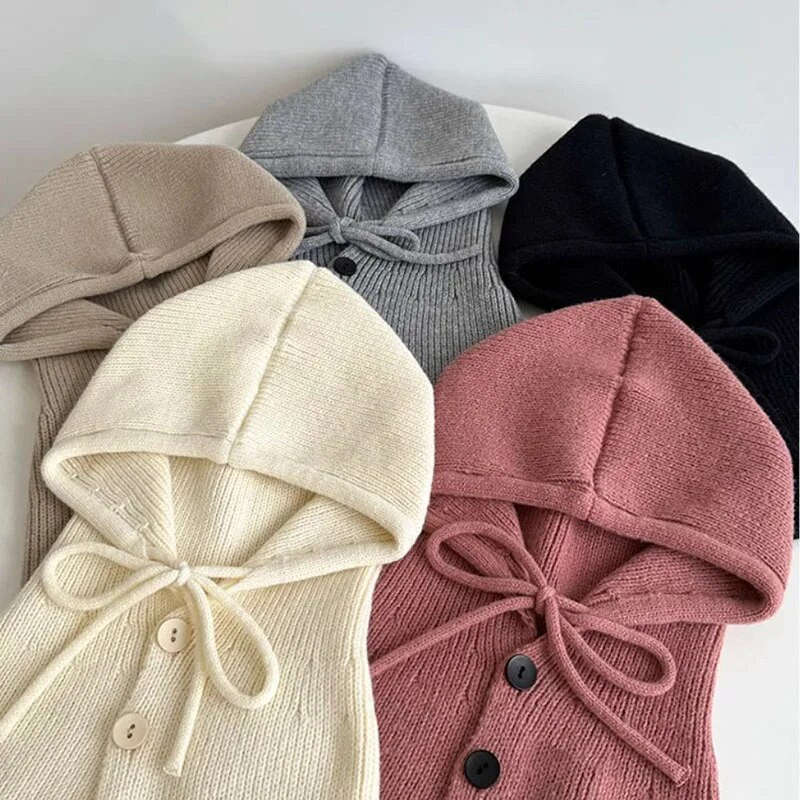 Vienkrāsainas rudens ziemas cepures sievietēm vīriešiem, trikotāžas, siltas, kapuces, viengabala šalles cepures āra ausu aizsardzības balaclava cepure