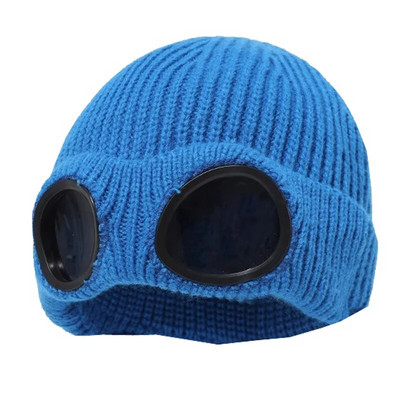 Šešir bez oboda sa zaštitnim naočalama za muškarce i žene u zimskom šeširu, neutralna jednobojna pletena kapa s lubanjom zimi