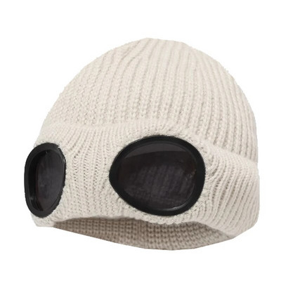 Šešir bez oboda sa zaštitnim naočalama za muškarce i žene u zimskom šeširu, neutralna jednobojna pletena kapa s lubanjom zimi