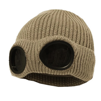 Šešir bez oboda sa zaštitnim naočalama za muškarce i žene u zimskom šeširu, neutralna jednobojna pletena kapa s lubanjom zimi