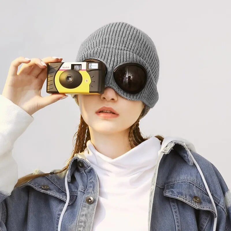 Šešir bez oboda sa zaštitnim naočalama za muškarce i žene u zimskom šeširu, neutralna jednobojna pletena kapa s lubanjom zimi