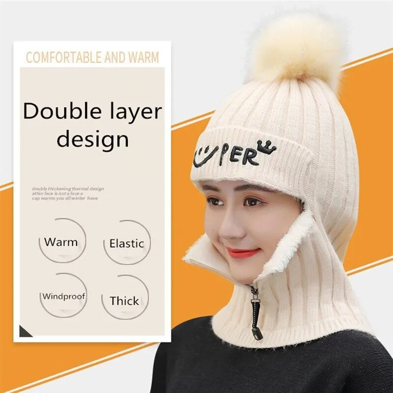 Silta beanie cepure Ziemas pieaugušo sieviešu ikdienas trikotāžas cepure Kakla sildītājs Maska balaklava ar rāvējslēdzēju Riteņbraukšanas skullies slēpošanas galvaskausa vāciņš