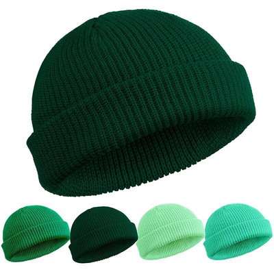 Beanie Trikotāžas Cepures Zēnu Galvaskausa Cepures Jūrnieks Cepures Aproces Retro Navy Īsa Cepure Vienkrāsains Unisex Ziemas Silts Cepure Roll-up Mala