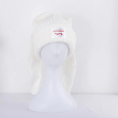 Skullies Beanie μακρύ καπέλο με βελονάκι Πλεκτό καπέλο χαριτωμένο κουνελάκι Καπέλο με αυτιά κουνελιού για γυναίκες Χειμωνιάτικα ζεστά καπέλα Ζεστά καπέλα