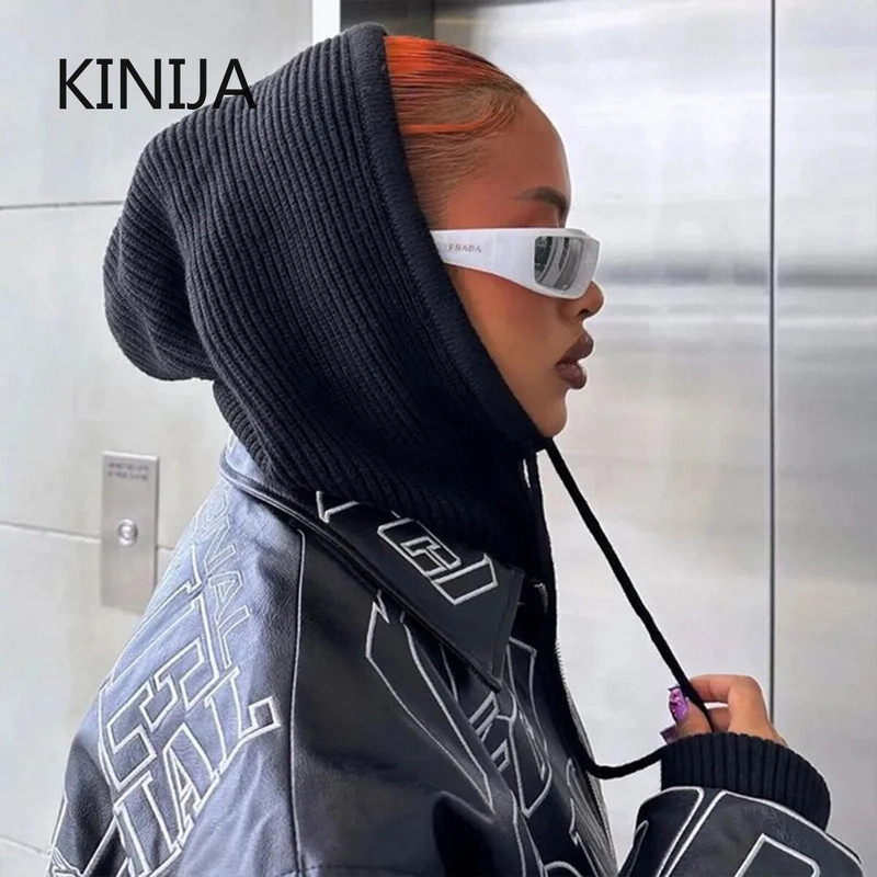 Naiste kootud Balaclava mood võltskrae Sall kapuutsiga müts Paks soe beanines talvemüts