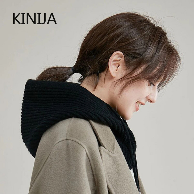 Naiste kootud Balaclava mood võltskrae Sall kapuutsiga müts Paks soe beanines talvemüts