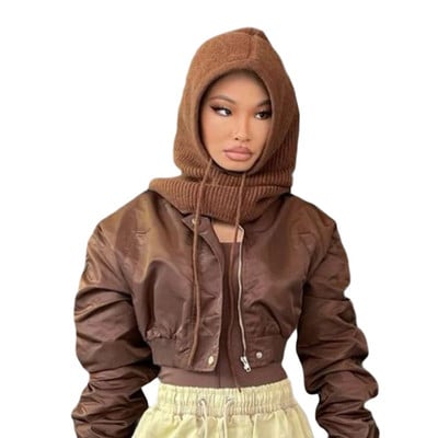 Jauna sieviešu šalles džemperīša cepure vienkrāsaina trikotāžas džemperis savilkšanas aukliņa Balaclava ziemas silta cepure Beanie 6 krāsas