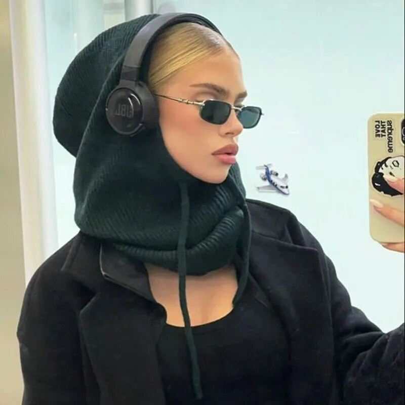 Jauna sieviešu šalles džemperīša cepure vienkrāsaina trikotāžas džemperis savilkšanas aukliņa Balaclava ziemas silta cepure Beanie 6 krāsas