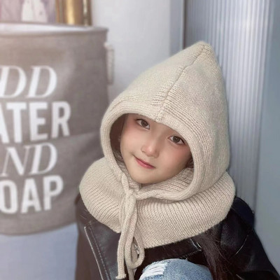 Jauna Korea Balaclava cepure ziemas cepures un šalles komplekts ar apakšējo šalli, silts kakla komplekts sievietēm, bērniem, trikotāžas vilnas pulovera cepure Gothic Y2k