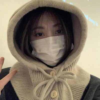 Jauna Korea Balaclava cepure ziemas cepures un šalles komplekts ar apakšējo šalli, silts kakla komplekts sievietēm, bērniem, trikotāžas vilnas pulovera cepure Gothic Y2k